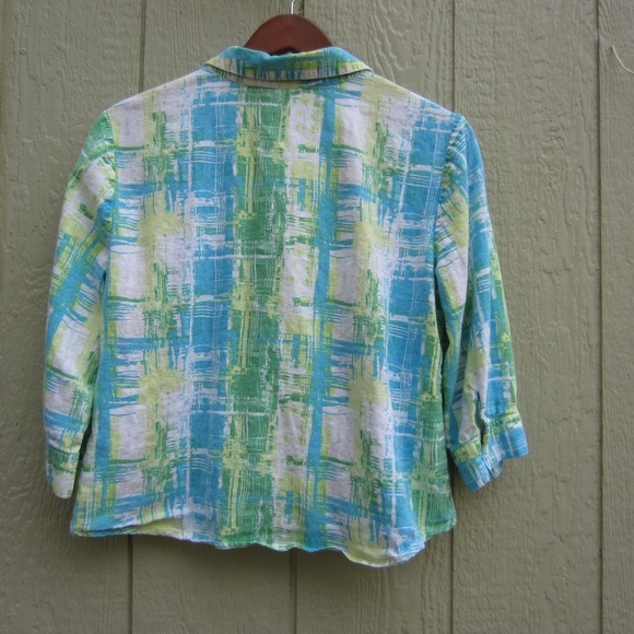 Chritopher & Banks Shirt Women's XL Button Up Linen‎ Green Blue 3/4 sleeve Boho - Picture 4 of 14